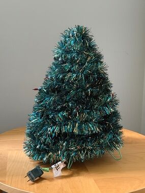 Vintage Handmade Light-Up Christmas Tree Teal Tinsel Clothes Hangers